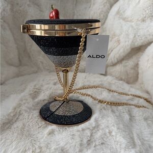 ALDO Black and Gold Martini Glass Cocktail Clutch